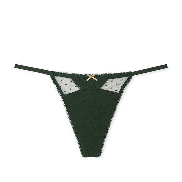 Victoria's Secret Stretch Cotton Dot Mesh V-String Panty Botanical Garden M NEW - Picture 3 of 6